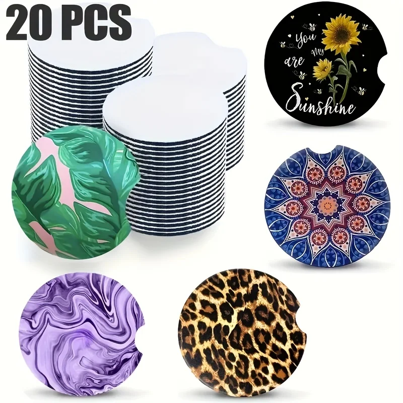 Coaster Sublimation Blank - 20 adet yüceltilmiş boş araba bardak,