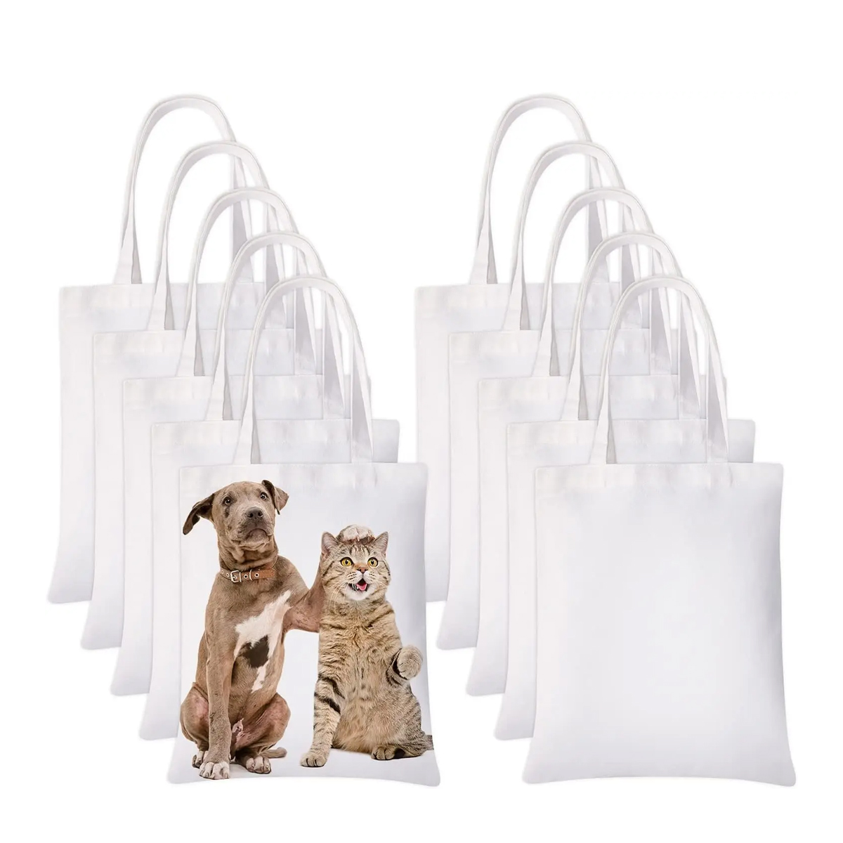 Tote Bag Sublimation - 6 adet Beyaz Kanvas Bez Çantalar,