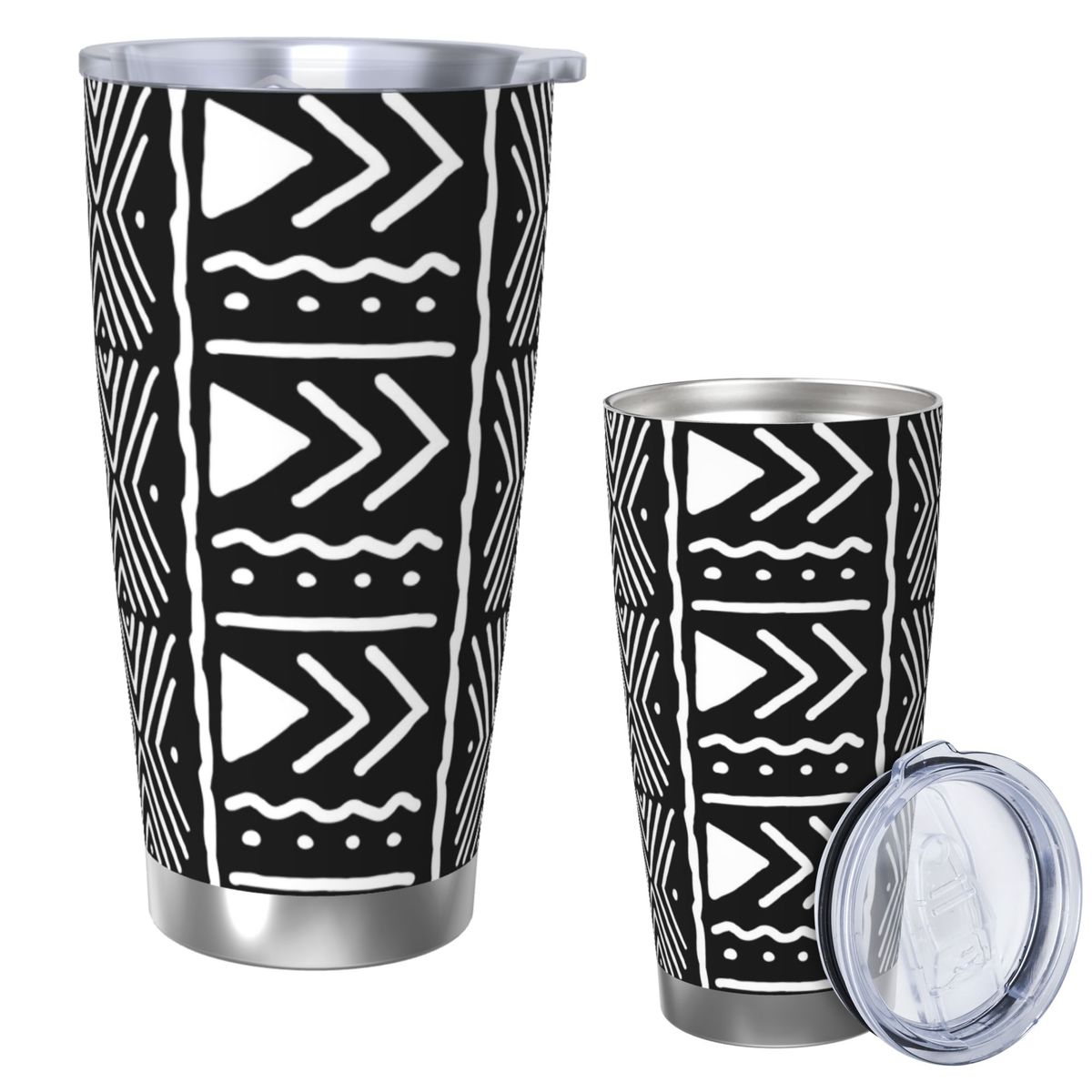 Tumbler 20Oz White - Siyah Beyaz Afrika Bogolan Kabile Desenli