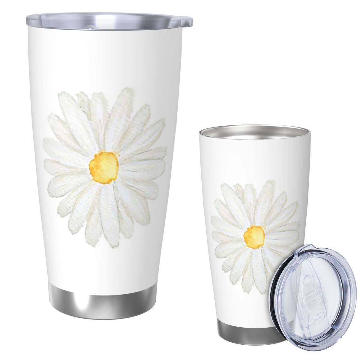 Tumbler 20Oz White - El Boyaması Bir Küçük Beyaz Papatya