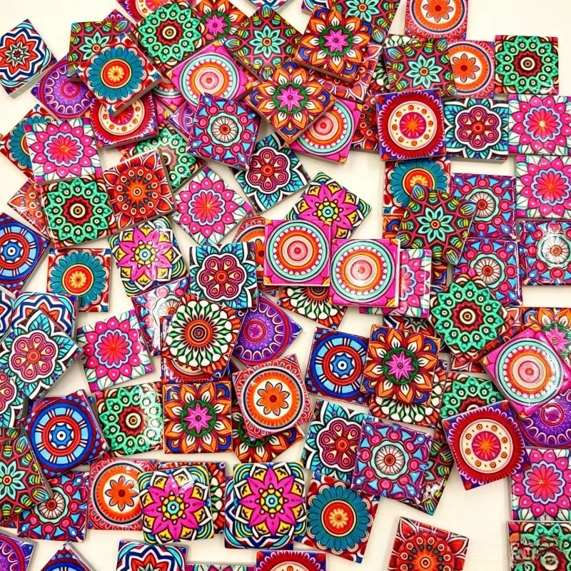 Ceramic Tile Blank - Mandala Baskılı Seramik Mozaik Paket Başına