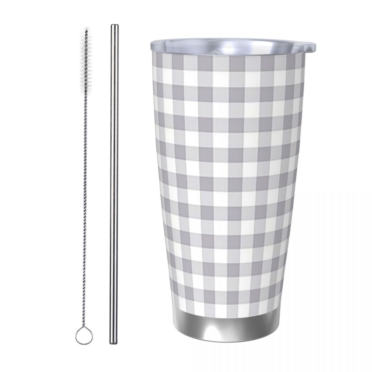 Tumbler 20Oz White - Gri Ve Beyaz Pötikareli Paslanmaz Çelik