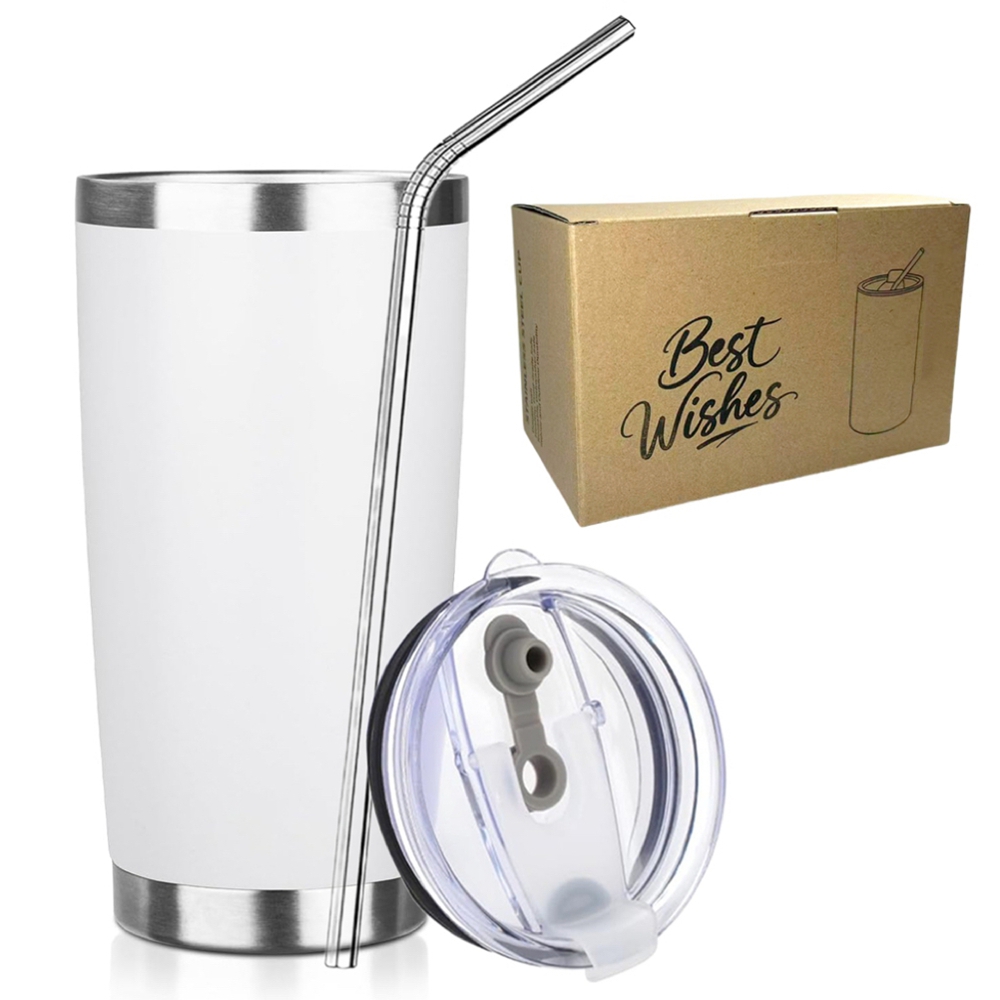 Tumbler 20Oz White - 20oz Kapaklı ve Pipetli Paslanmaz Çelik